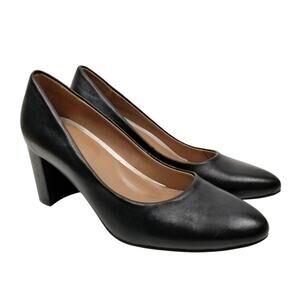 Aerosoles Women's Bette Black Leather Block Heel Pumps Career Shoes Size 6.5